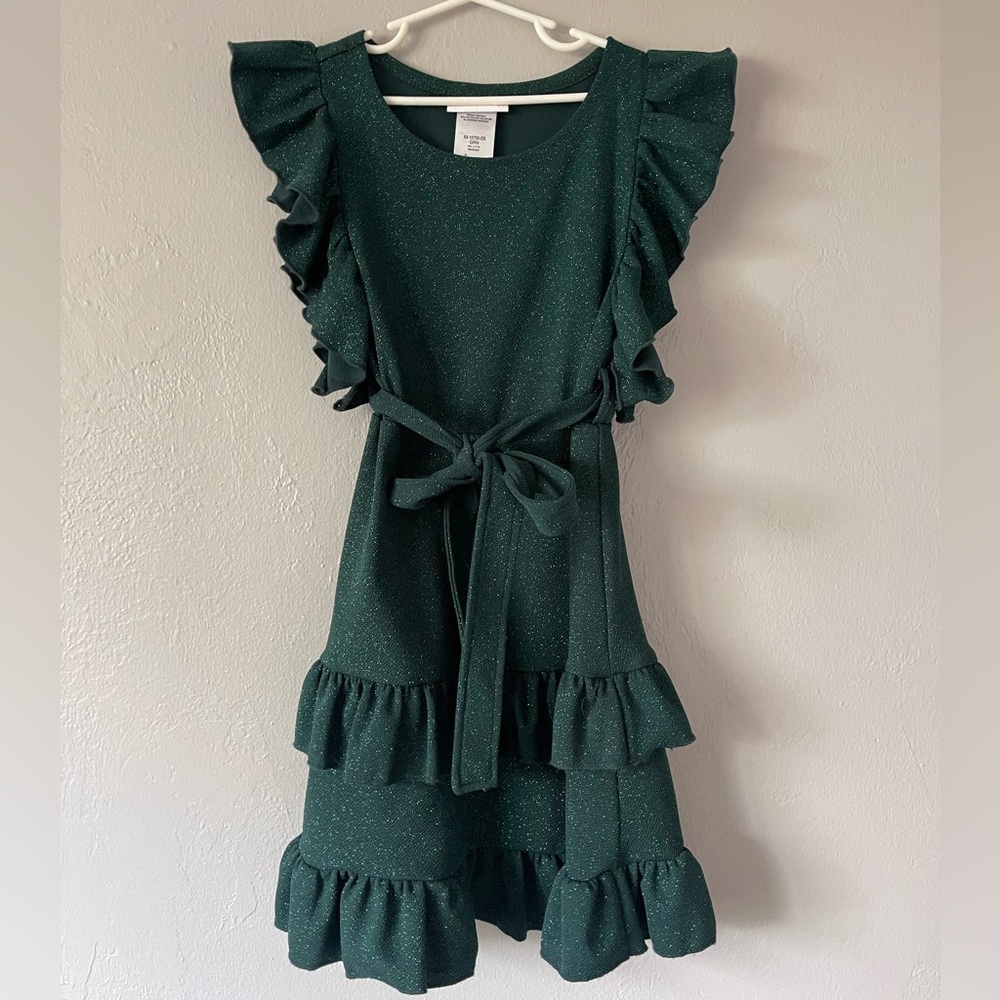 Girls Hunter Green Sparkle Dress